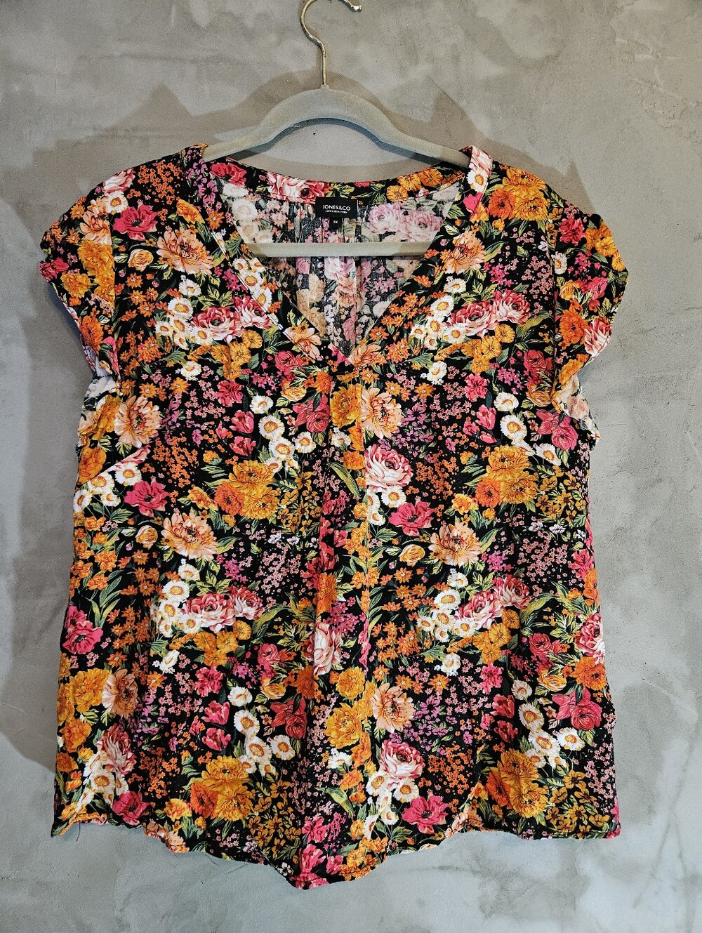 Jones & Co Jones New York Floral Ruffle Flutter Sleeve Blouse 1X 100% Rayon